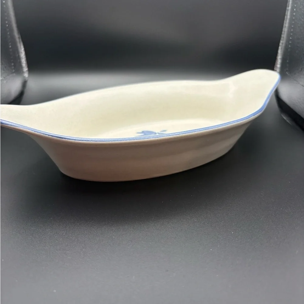 Pfaltzgraff Yorktowne Stoneware Au Gratin Dish Number 265 USA Vintage White Blue - Picture 6 of 13